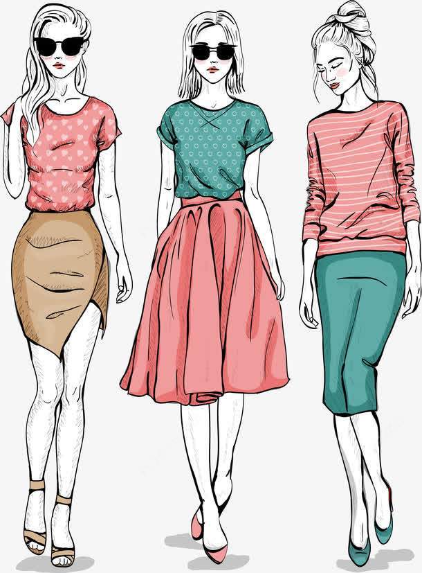 手绘服装设计模特矢量图ai免抠素材_新图.